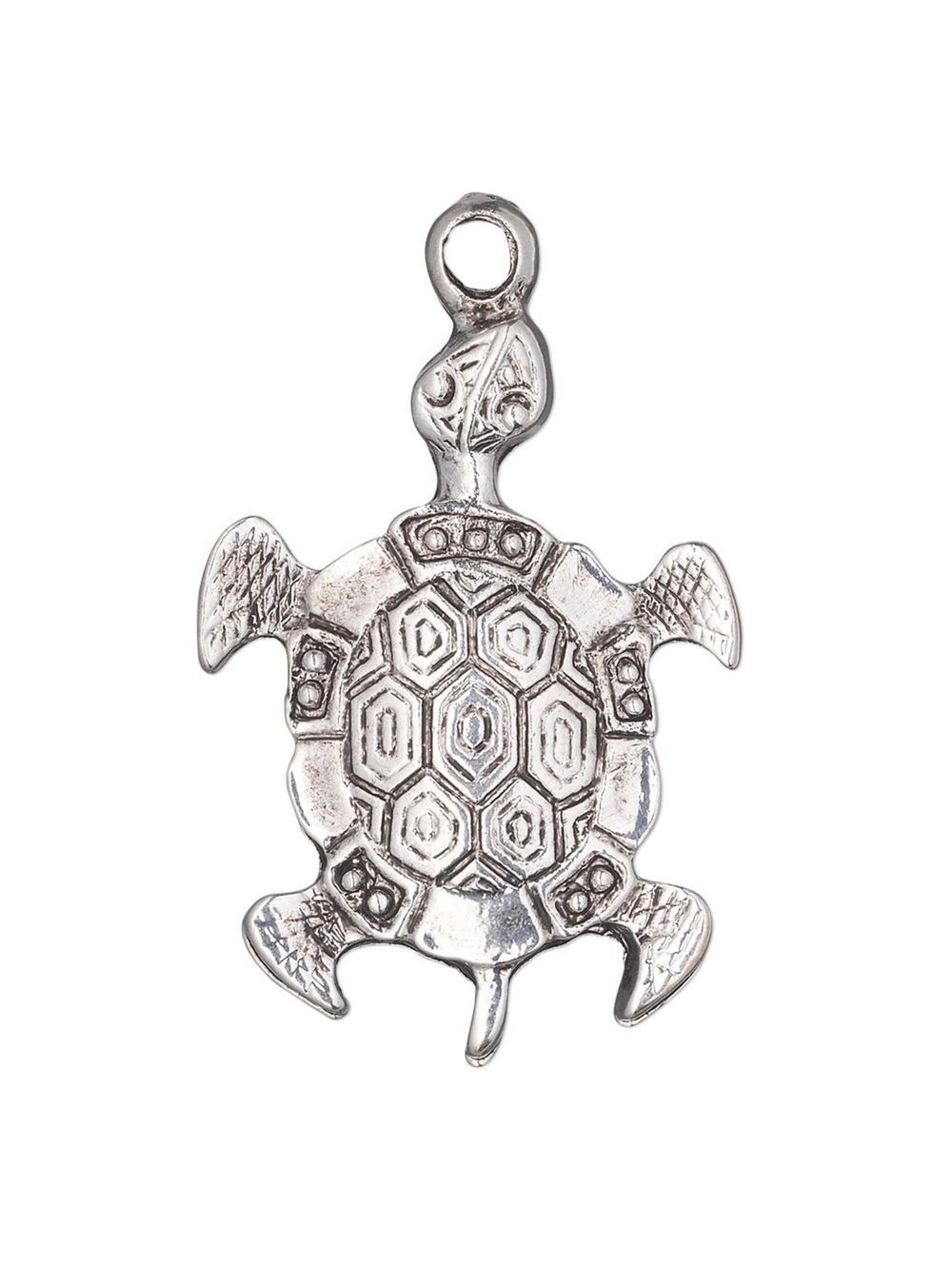 Antiqued Silver Finished Pewter Carved Fancy Turtle Tortoise Pendant 39x28mm